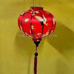 Đèn Lồng Vải Phi Họa Tiết Chim Hạc 3D01