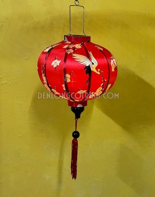 Đèn Lồng Vải Phi Họa Tiết Chim Hạc 3D01