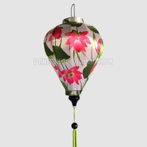 Đèn Lồng Vải Phi Họa Tiết Hoa Sen 3D06